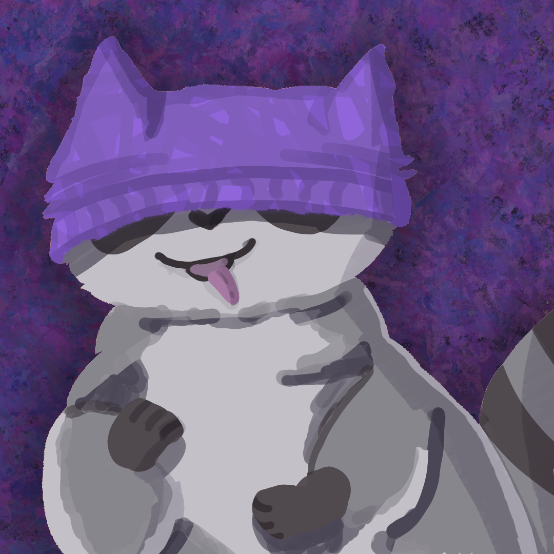 Raton laveur avec un bonnet violet
